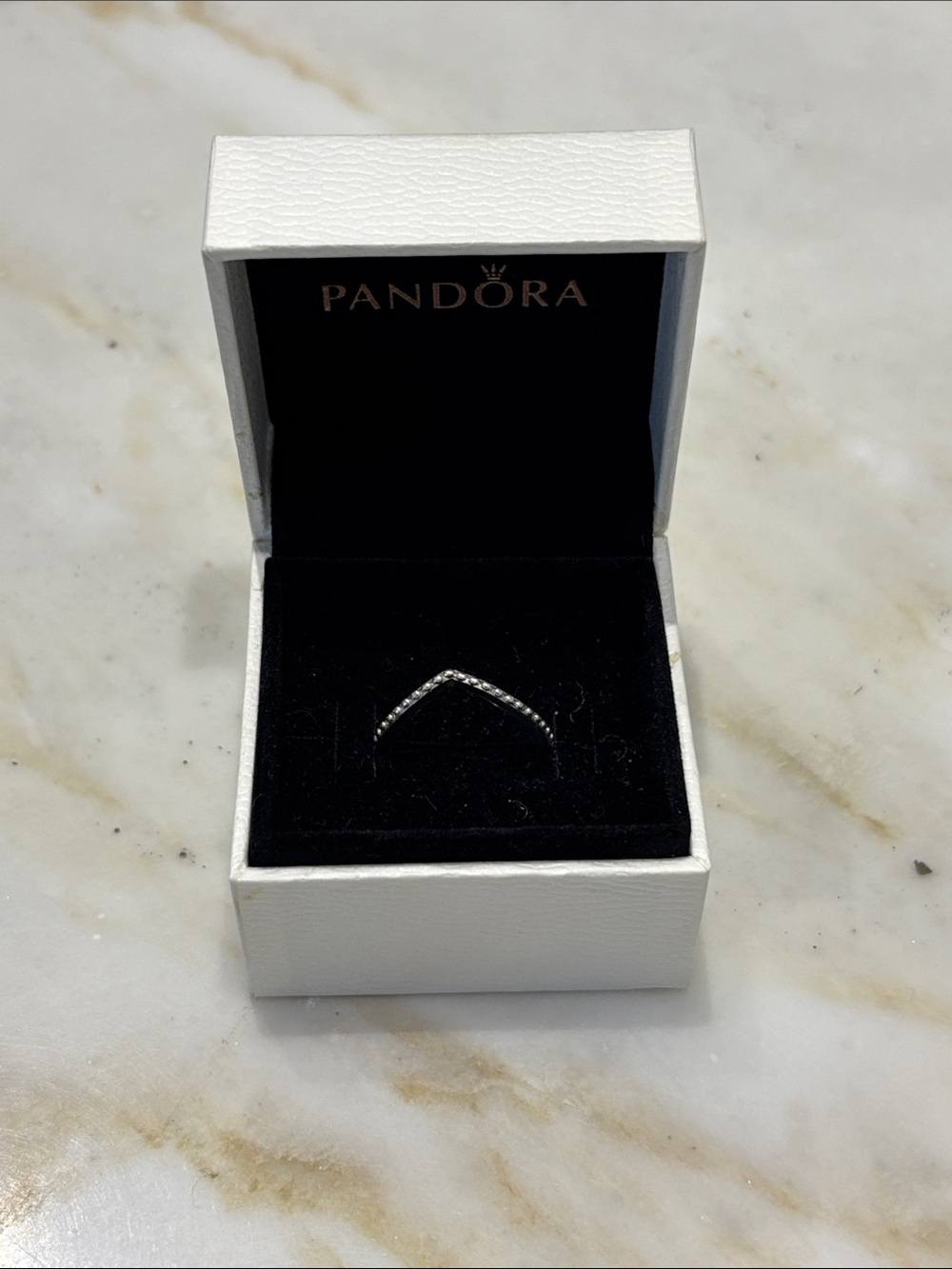 Pandora Wishbone Silver Beaded Contour Ring